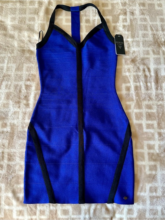 Guess Dresses & Skirts - Guess Royal Blue and Black Halter Body-con Mini Dress